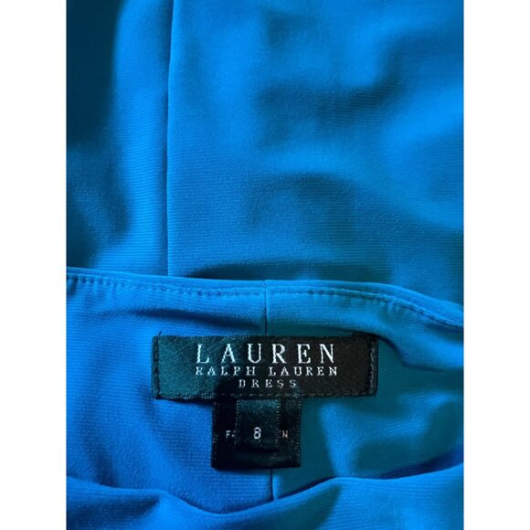 Ralph Lauren Dress 8 Stretch Sheath Blue Green Washable Knot Career Church - Picture 9 of 12